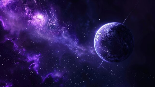 Lone Purple Planet or Meteor Against Black Background