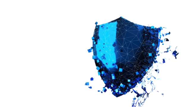 Blue digital shield on transparent background