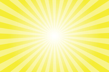 Obraz premium Yellow background with white sun ray. Pattern of starburst. Abstract bee yellow texture with light of sunburst. Radial beam of sunlight. Retro background with flash. Design of sunbeams.