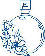 Floral perfume spray bottle in shape of ball is decorated with flowers and intended for aromatherapy