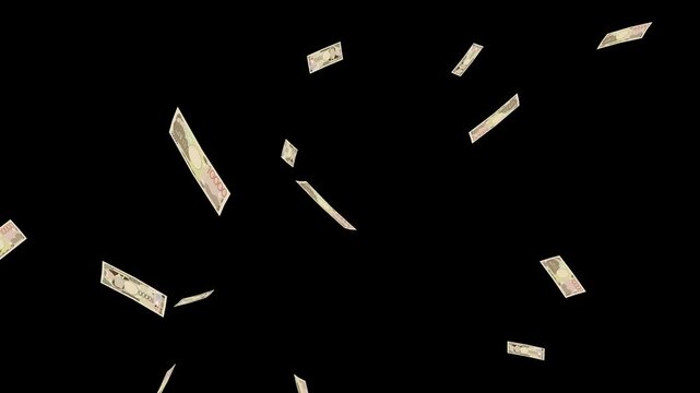 新札の一万円が舞い降るループ動画（回転）