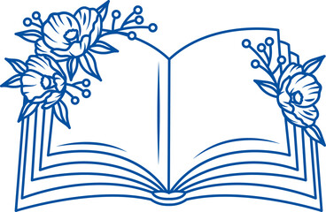 Blank book decorated with flowers for bookstore or library poster design with free literature