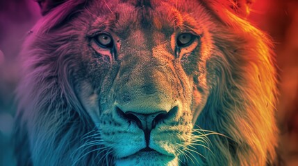Rainbow coloured lions face