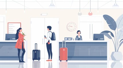 Obraz premium Lost luggage assistance, front desk service, flat design illustration