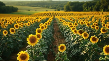 Obraz premium A field of sunflowers is in full bloom