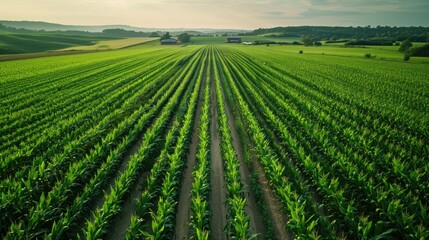 Naklejka premium A field of corn is shown in a green field