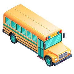 yellow school bus isometric illustration, transportation concept, back to school, international literacy day