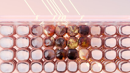 Sunscreen Cream or serum drop, Ultraviolet shield reflect UV sun light, Sunburn, skin cells, aging, sunblock lotion, SPF Ultraviolet Rays protection, Advertisements for cosmetics, collagen, 3d render