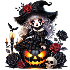 Watercolor Halloween, Gothic Girls Halloween, Ghost Clipart, Witch, Pumpkin, Spider, Commercial Use