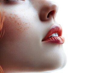 A Close-Up Portrait of a Womans Face With Vibrant Red Lips