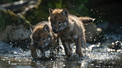 Wolf cubs playing in and around water The wolf also known as the gray wolf is a large canine native to Eurasia and North America More than thirty subspecies of wolf have been recognized