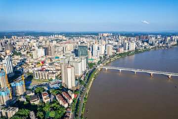 Fototapeta premium Aerial photography of the east bank of the Xiangjiang River in Zhuzhou, China