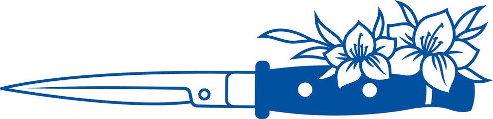 Forage knife with retractable blade for self-defense or use as tool, decorated with flowers