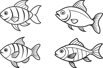 A vector silhouette single line art of a set of Fish