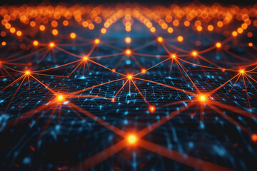 Fototapeta premium Global network connections. Abstract neural networks cyberspace. Futuristic grid. top view.