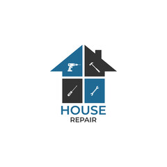 House repair logo. Home renovation project emblem. Wreck tool icon. Maintenance service sign. Isolated garage symbol. Labour force vector illustration