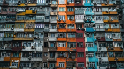 Fototapeta premium Colorful Facade of an Apartment Building in Hong Kong