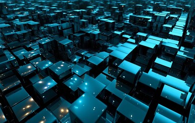Fototapeta premium Abstract space pattern with glowing blue cubes