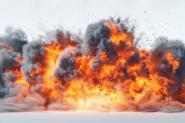 Fiery Explosion Against a White Sky
