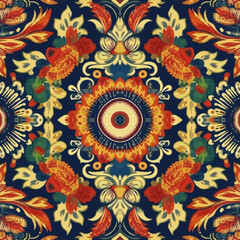 Kalamkari indian textile pattern. Vector seamless illustration