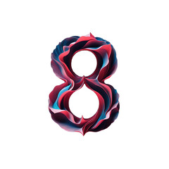 Number 8. Unique Abstract and Digital Fluid Design Artstyle. typography font, alphabet abc, isolated on transparent background png.