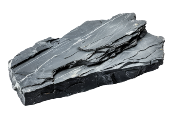 A piece of slate breaks, natural layers and texture on a white background.