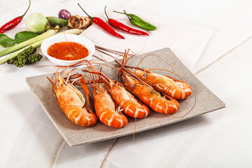 Boiled tiger prawn with sauce