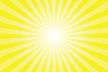 Yellow background with white sun ray. Pattern of starburst. Abstract delayed yellow texture with light of sunburst. Radial beam of sunlight. Retro background with flash. Design of sunbeams.