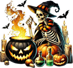 Watercolor Halloween, Ghost Party Halloween, Skeleton, Pumpkin, Spider, Commercial Use