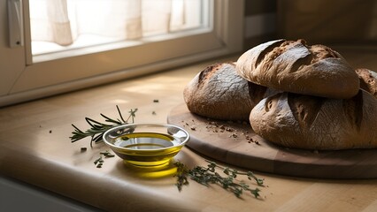 Homemade Whole Grain Bread with Olive Oil and Herbs 