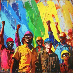 Fototapeta premium 1. Diverse group of women holding hands in solidarity, contemporary, vibrant colors, digital art, celebrating unity and equality
