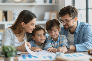 Obraz premium Professional financial advisor illustrating wealth growth strategies to multi-generational family.