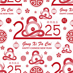 Seamless pattern with Asian elements for happy Chinese new year of the Snake 2025