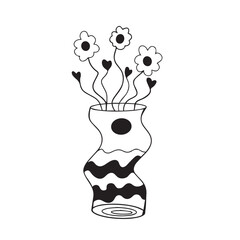 linocut flower decorative black and white, Doodle line art style. Vector illustration