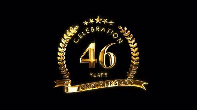 Luxurious 46th Anniversary Celebration. Golden 46 Years Anniversary Animation in Gold Color on the Transparent Background, Alpha Channel. Great for greetings, celebrations, events, and gifts.