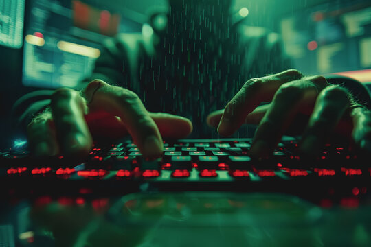 Programmer's hands on keyboard writing source code, screen showing code.