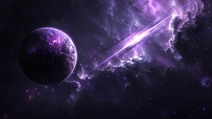 Lone Purple Planet or Meteor Against Black Background