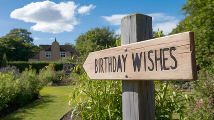 Obraz premium Wooden Signpost Points the Way to Birthday Wishes 