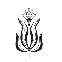 linocut flower decorative black and white, Doodle line art style. Vector illustration