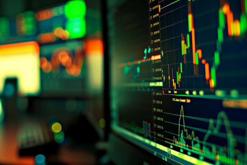 Obraz premium detailed stock chart displayed on a computer monitor