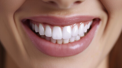 Fototapeta premium Сlose-up to a mouth smiling with white and clean healthy teeth