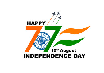 77th India Independence Day freedom celebration concept or tricolor flag, icon, poster, banner. 15 August Celebration 77th Independence Day 2024. template design.  77th Years Anniversary. Vector Logo