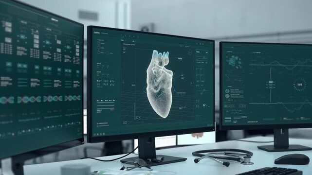 Bio Printer Scans Heart Of Patient To Make Exact Copy With Mechanism. Mechanism Of Bio Printer Device Used For Organ Replication. Bio Printer Mechanism Producing Organic Material. Technology