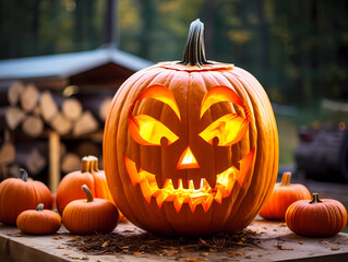 Expert Halloween Jack-o'-Lantern Pumpkin Carving with Glowing Face..