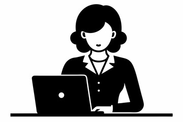 
silhouette of woman working on laptop at desk. Vector illustration
