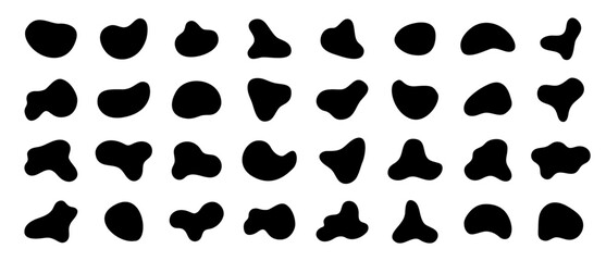 Random blob shapes. Black cube drops. Liquid organic amoeba blob drop in modern style. Basic stains isolated elements