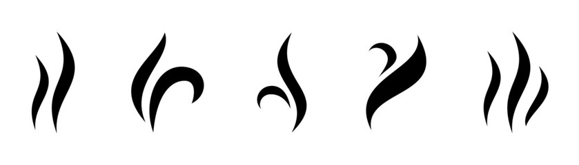 Steam, smoke icons set isolated on white background. Smoke, aroma, smell black line symbol. Vector illustration.