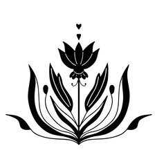 linocut flower decorative black and white, Doodle line art style. Vector illustration