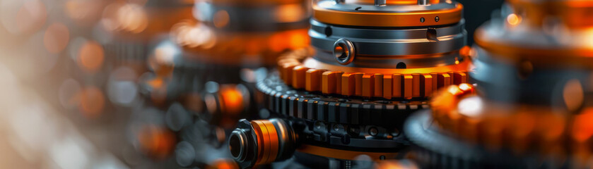 Assembly line of metal parts production, stock photography, photo realistic