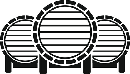 Three wooden barrels standing, representing the traditional process of wine or beer aging
